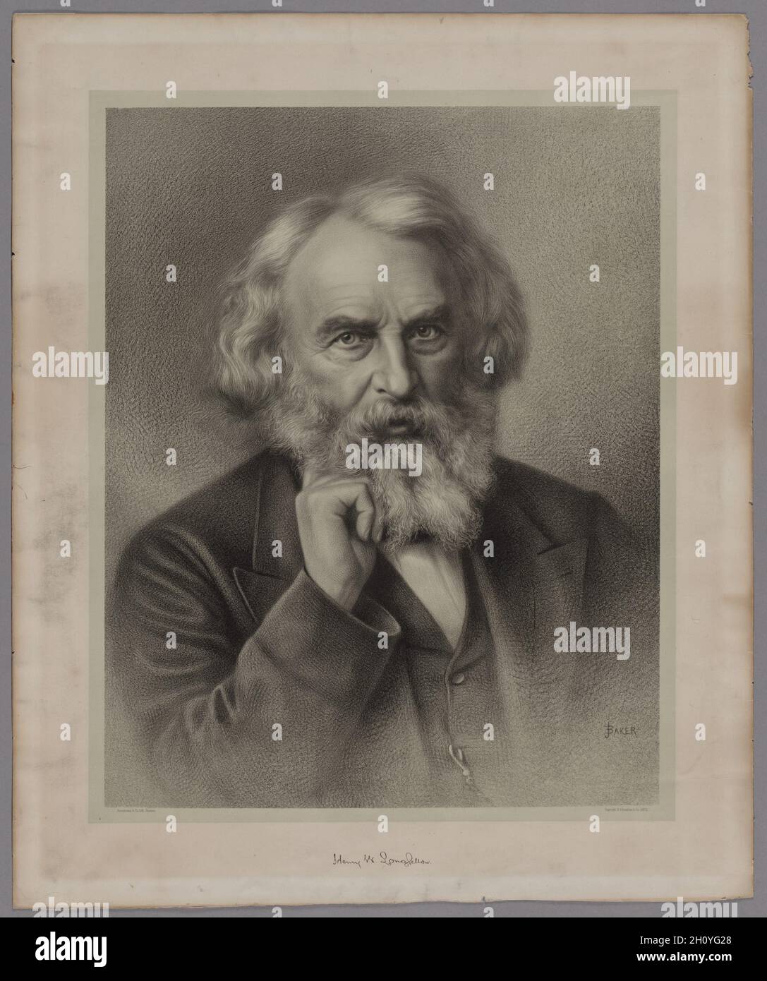 Henry Wadsworth Longfellow, 1875. J. Baker (American). Lithograph Stock ...