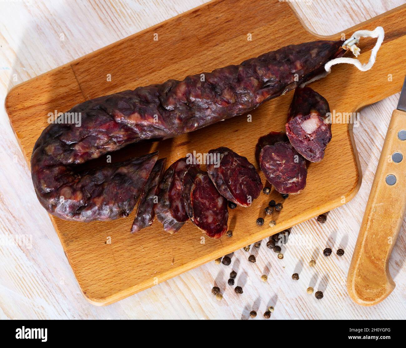 French dry sausage with liver Stock Photo Alamy