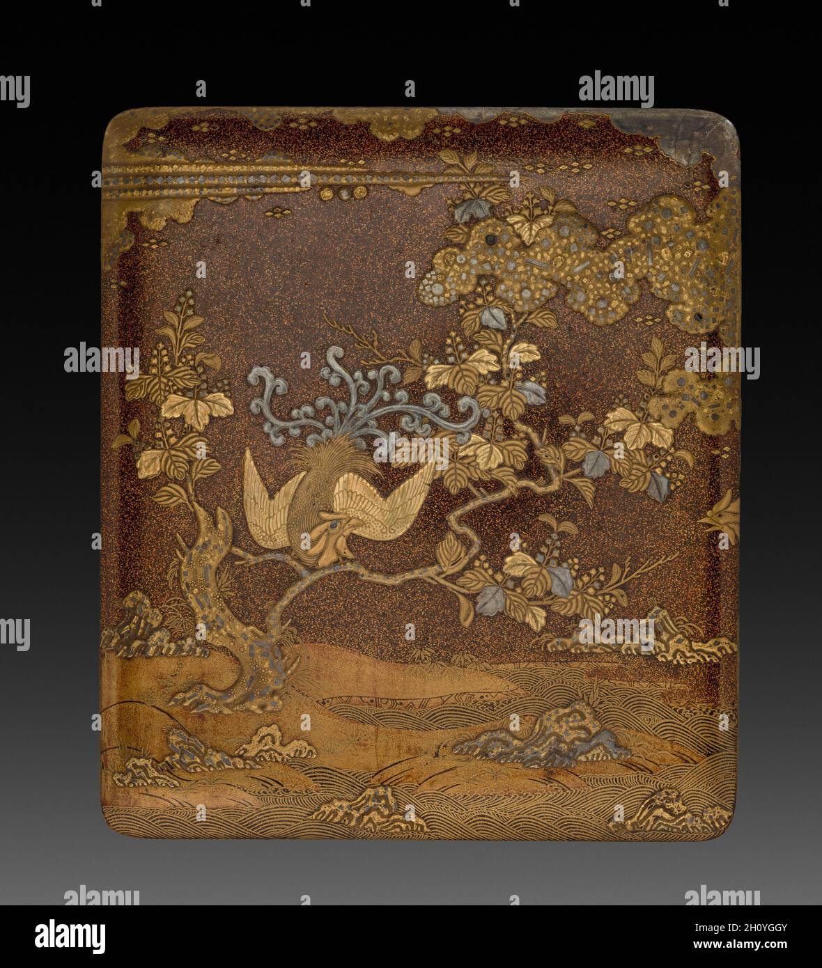 Japanese Black Lacquer Tray with Gold and Silver Takamaki-e Turtle Decor Japanese Black Lacquer Tray with Gold and Silver Takamaki-e Turtle Decor