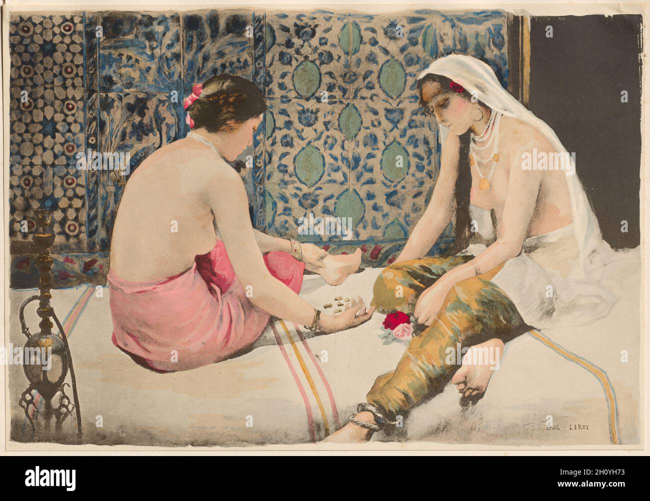 L'Estampe Moderne: Joueuses d'Osselets, 1899. Paul Alexandre Alfred Leroy (French, 1860-1942). Color lithograph; sheet: 40.1 x 30.6 cm (15 13/16 x 12 1/16 in.); image: 24 x 34.5 cm (9 7/16 x 13 9/16 in.). Stock Photo