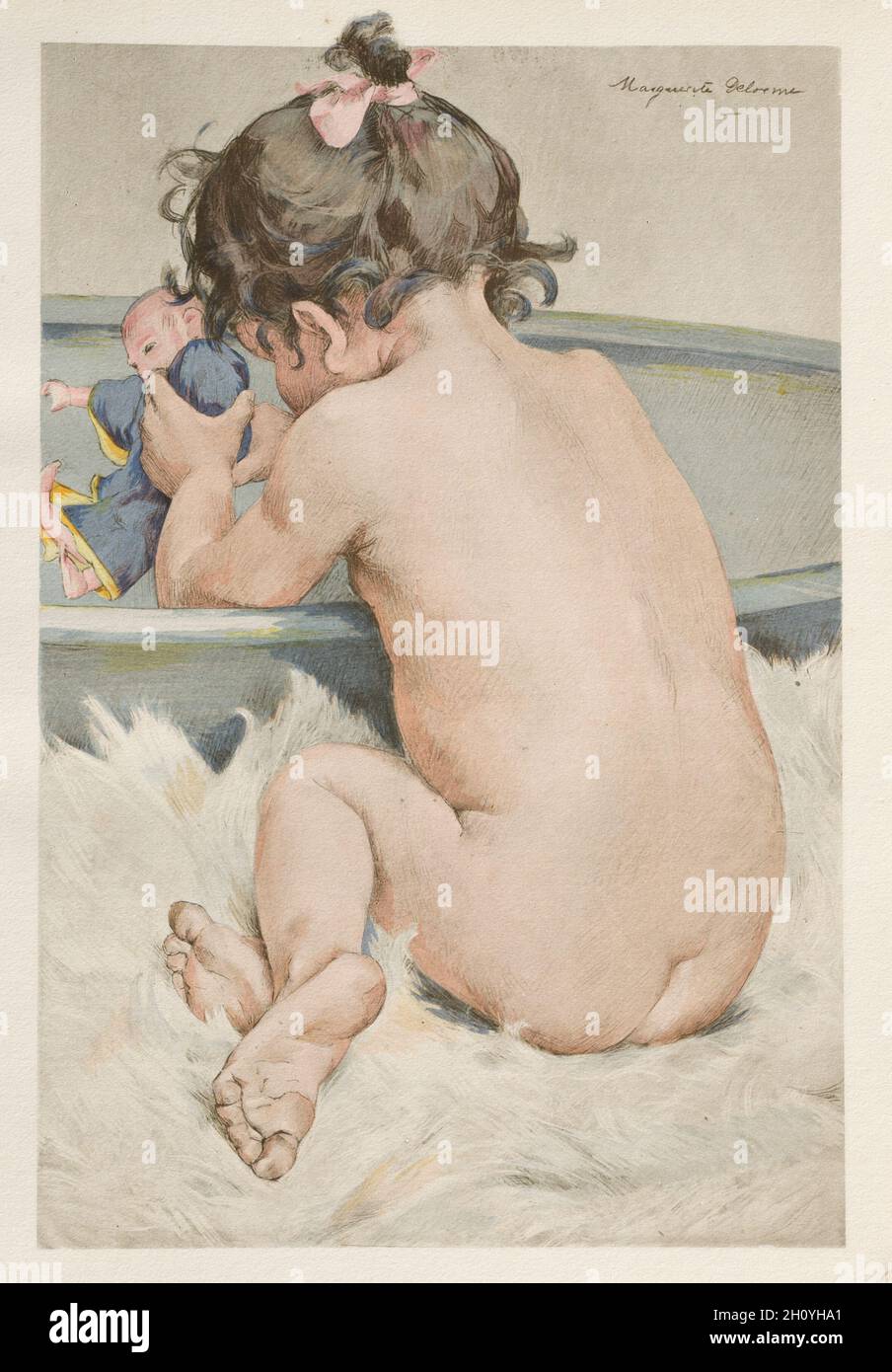 L'Estampe Moderne: La Poupée: La Poupée, 1899. Marguerite Delorme (French, 1876-1946), Imprimerie Champenois. Color lithograph from bound volume containing 50 lithographs, each with a tissue paper guard; sheet: 39.9 x 30.5 cm (15 11/16 x 12 in.); image: 34.6 x 22.5 cm (13 5/8 x 8 7/8 in.). Stock Photo