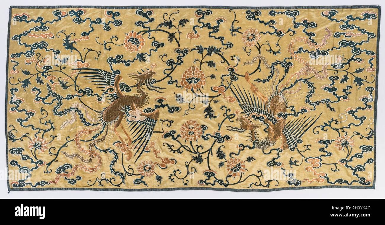 Wall Hanging, late 1700s�Cearly 1800s. China, Qing dynasty (1644-1911). Silk; satin weave ground with supplementary silk weft wool; overall: 188 x 378.4 cm (74 x 149 in.). Stock Photo