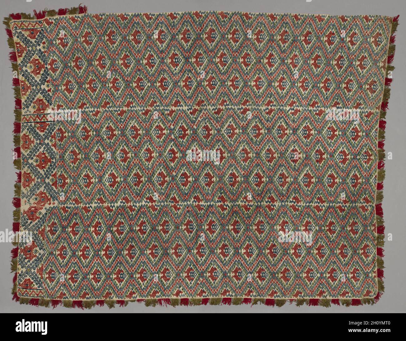 Bedspread, 17th-18th century. Italy, Sicily, 17th-18th century. Linen ornamented with woolen brocading; overall: 223.5 x 175.2 cm (88 x 69 in.). Stock Photo