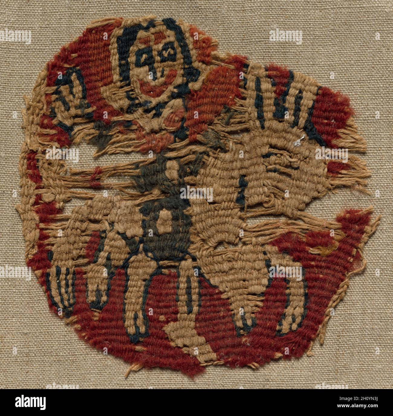 Fragment, Part of an Ornament from a Garment, 800-850. Egypt, late Abbasid period, first half of 9th century. Tapestry weave; wool and linen; overall: 10.5 x 10.7 cm (4 1/8 x 4 3/16 in.). Stock Photo