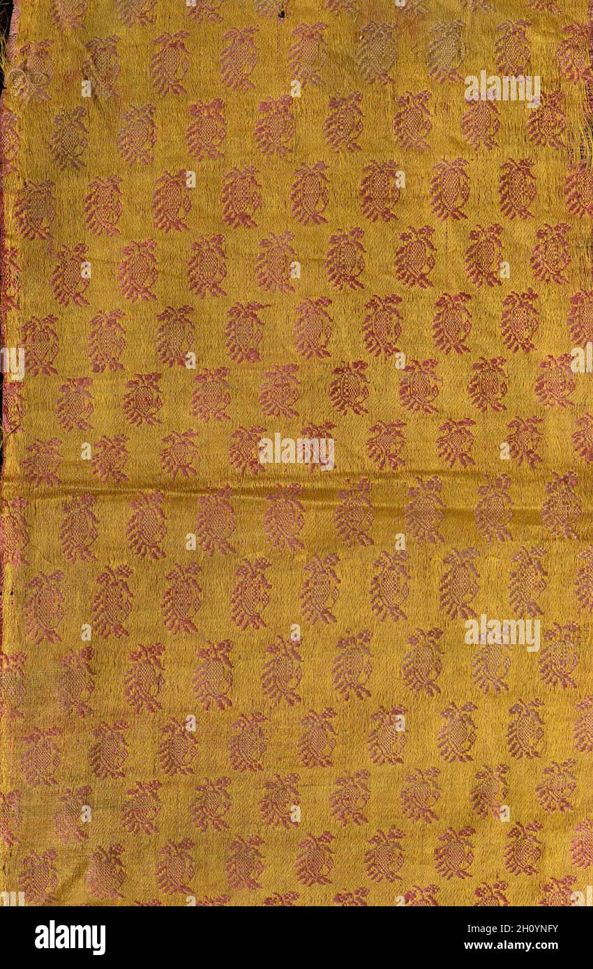 Brocade, 1800s. India, Surat, 19th century. Brocade; silk and cotton; overall: 28.8 x 17.2 cm (11 5/16 x 6 3/4 in.). Stock Photo
