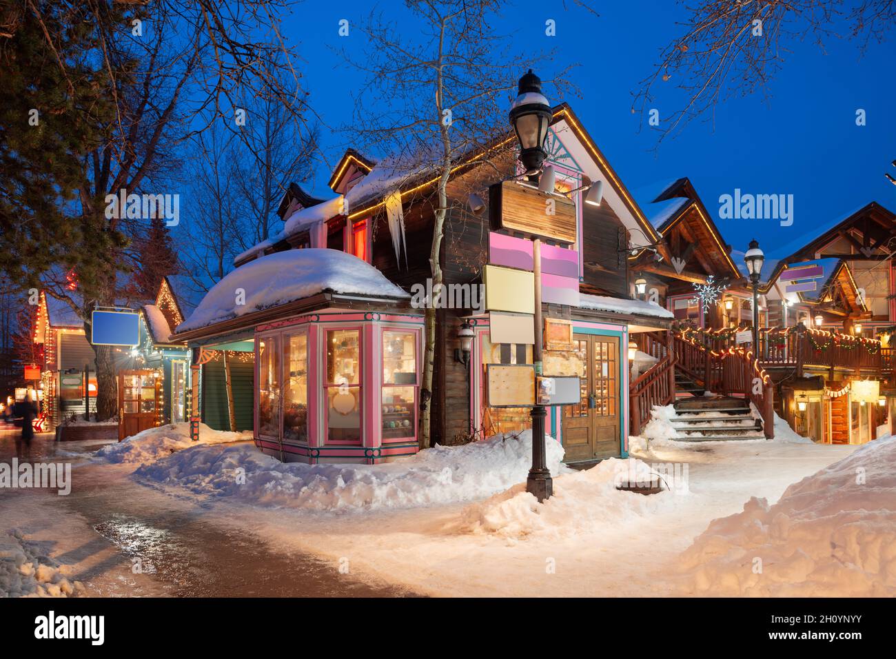 Breckenridge, Colorado, USA downtown streets at night in the