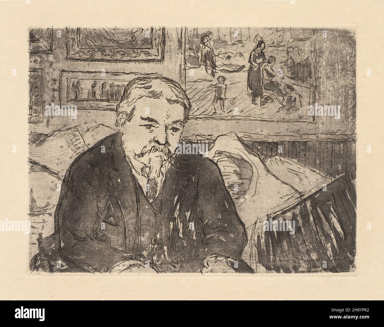 Portrait of Maurice Denis, c. 1905. Victor Joseph Roux-Champion (French, 1871-1953). Etching and aquatint; Stock Photo