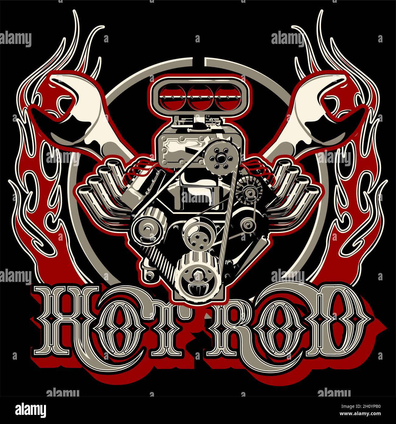 Vector Detailed Cartoon Turbo Engine with vintage lettering poster