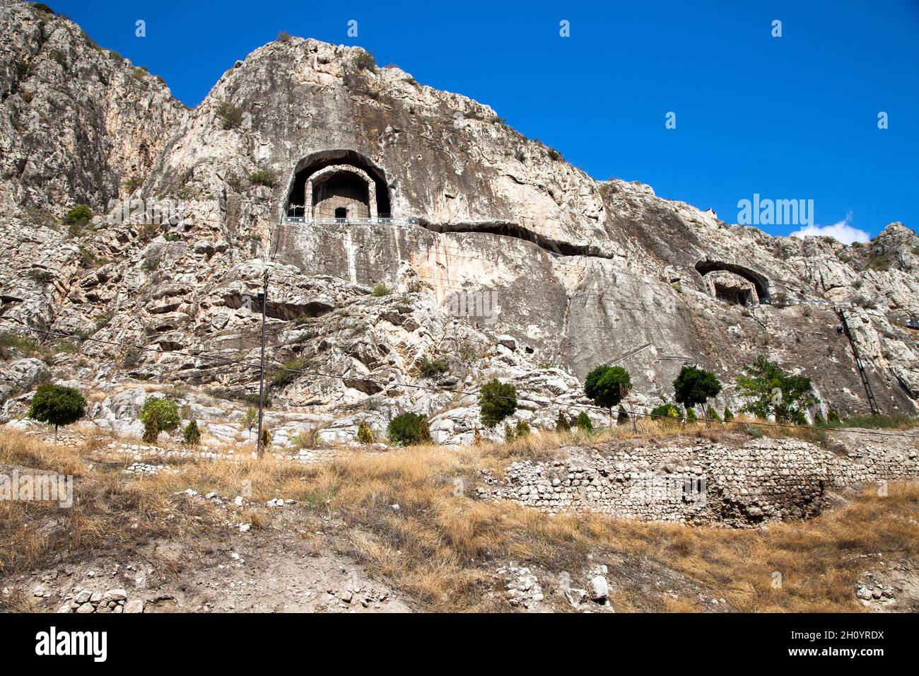 View of the rock tombs of the Pontos kings,Amasya province Stock Photo