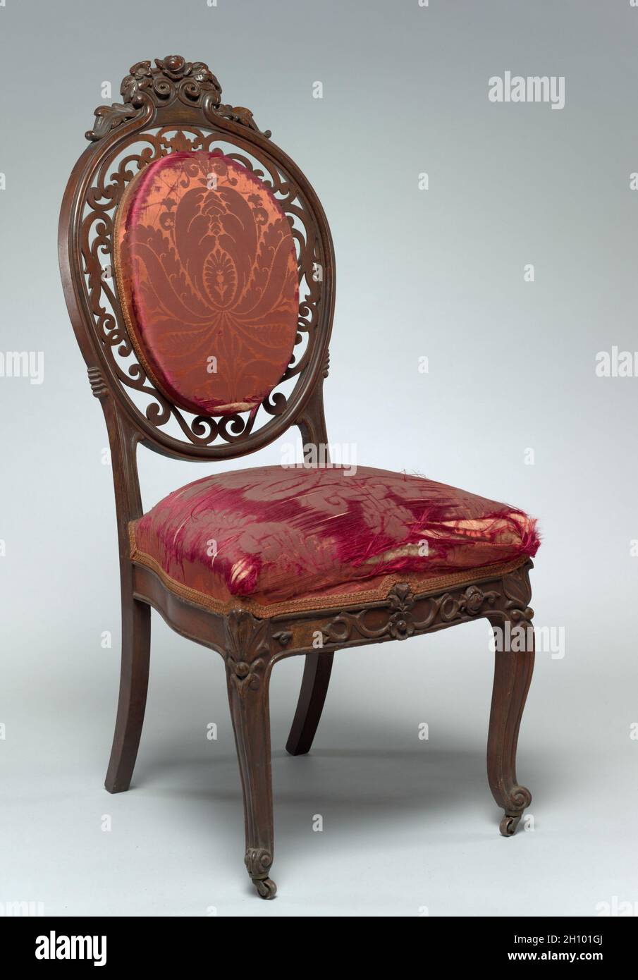 Side Chair, c. 1855. Charles H. White (American, 1796-1876). Rosewood, red silk damask; overall: 104.1 x 45.7 x 43.8 cm (41 x 18 x 17 1/4 in.). Stock Photo