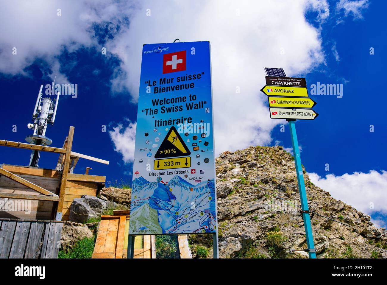 Sign of Swiss Wall on the border between France and Switzerland, Europe Stock Photo