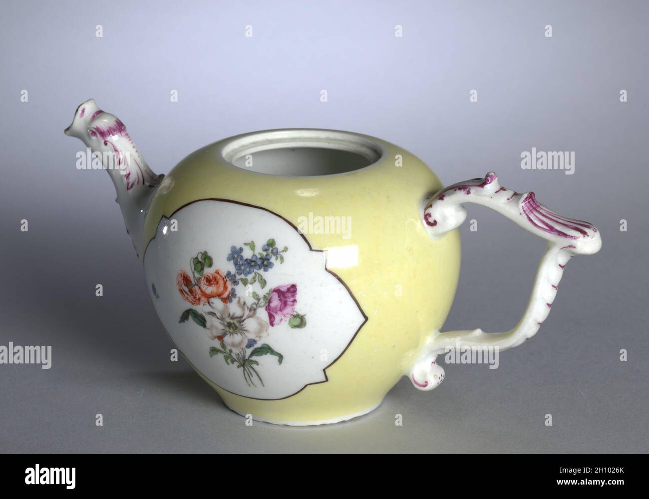 Teapot, c. 1750-70. Meissen Porcelain Factory (German). Porcelain; overall: 12 x 43.5 x 19.5 cm (4 3/4 x 17 1/8 x 7 11/16 in.). Stock Photo