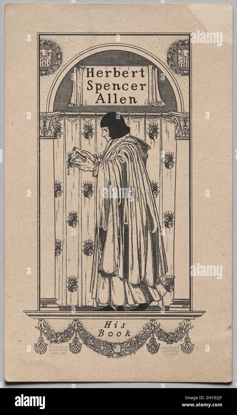 Bookplate: Herbert Spencer Allen, His Book inscribed, 1903. Frederick Garrison Hall (American, 1879-1946). Engraving; Stock Photo