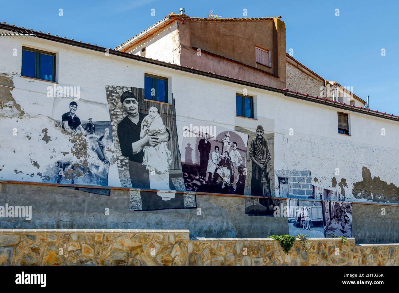 Trasmoz, Spain - October 7, 2021: Decoration of the houses at the entrance of the town, Trasmoz the only municipality in Spain excommunicated by the C Stock Photo