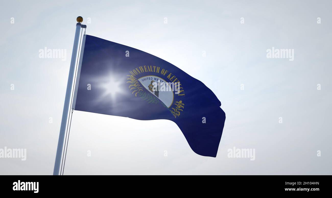 Kentucky flag blows with the wind. USA state flagpole. 3d render. Stock Photo