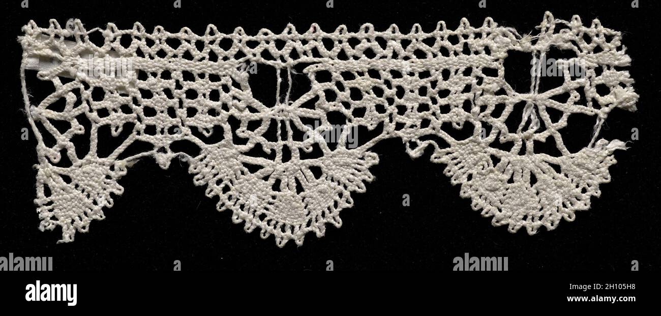 Bobbin Lace (Rose Lace) Edging of Bell Points, 17th century. Italy, Genoa, 17th century. Lace, bobbin; average: 3.9 x 11.8 cm (1 9/16 x 4 5/8 in.). Stock Photo