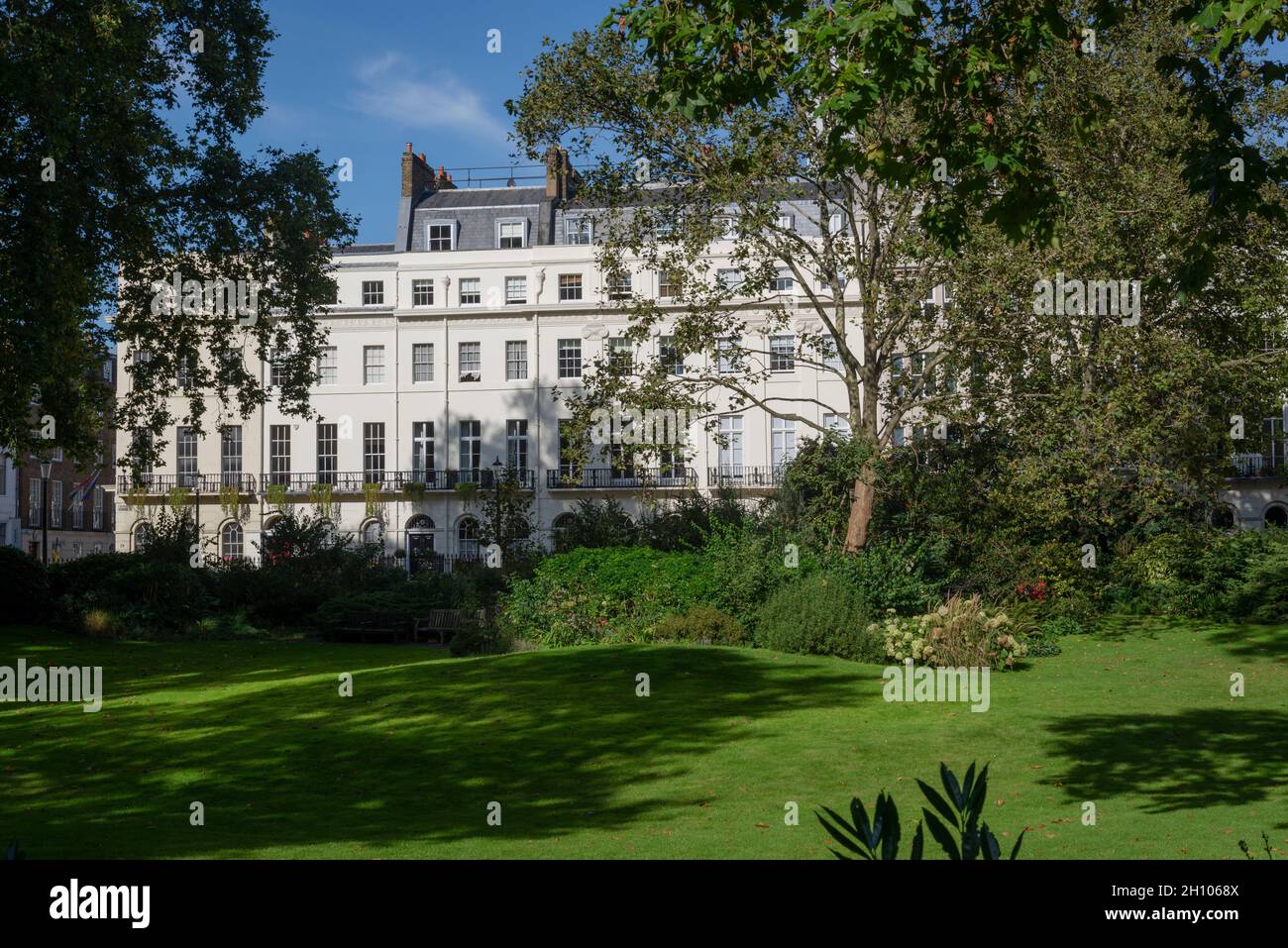 Fitzroy Square garden surrounded with townhouses, London