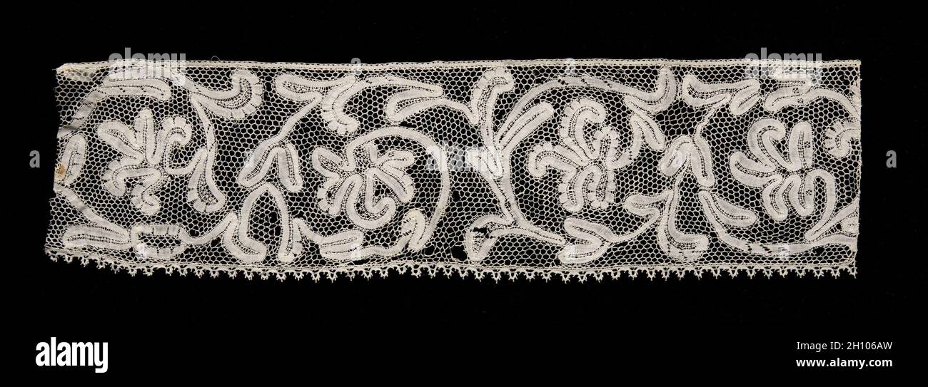 Bobbin Lace (Punto di Milano) Edging, 17th-18th century. Italy, Milan, 17th-18th century. Lace, bobbin; average: 12.5 x 48.3 cm (4 15/16 x 19 in.). Stock Photo