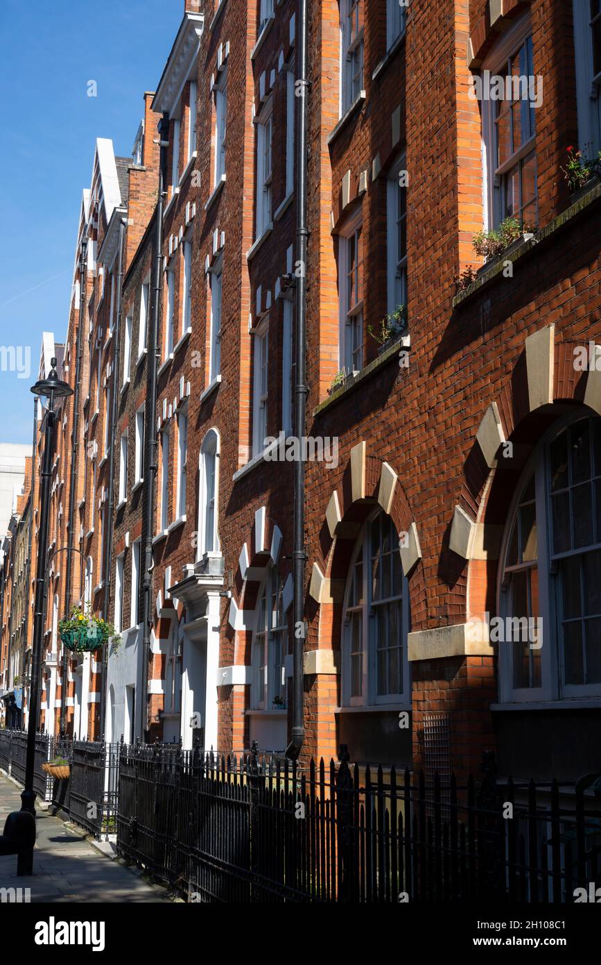 Posh Redbrick mansions in Hanson Street, W1, Marylebone, London
