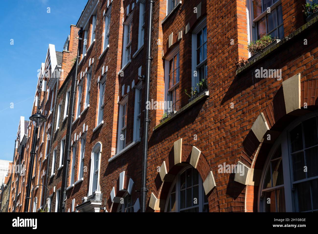 Posh Redbrick mansions in Hanson Street, W1, Marylebone, London