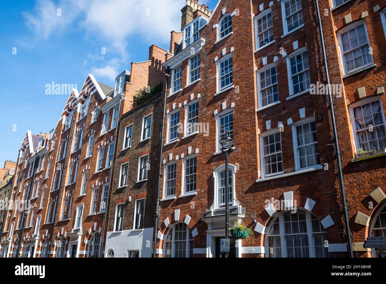Posh Redbrick mansions in Hanson Street, W1, Marylebone, London