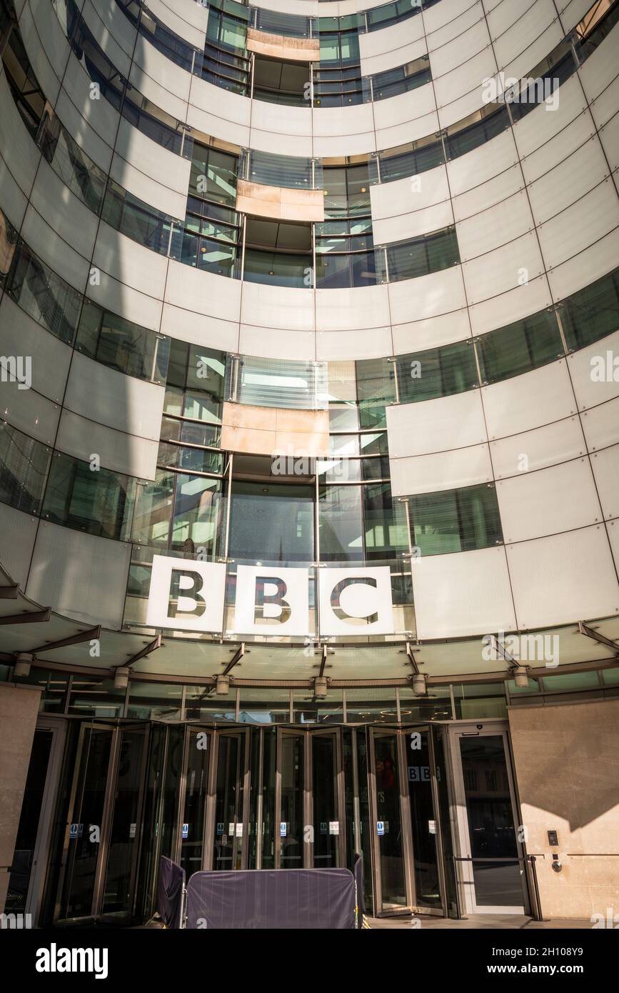 Broadcasting House, the headquarters of the BBC in Portland Place and Langham Place, London, England, UK Stock Photo