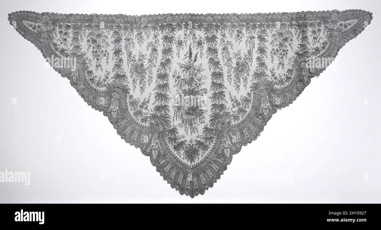 Bobbin Lace (Chantilly) Shawl, mid 19th century. France, Chantilly ?, mid 19th century. Lace, bobbin: silk; overall: 141 x 280.7 cm (55 1/2 x 110 1/2 in.). Stock Photo