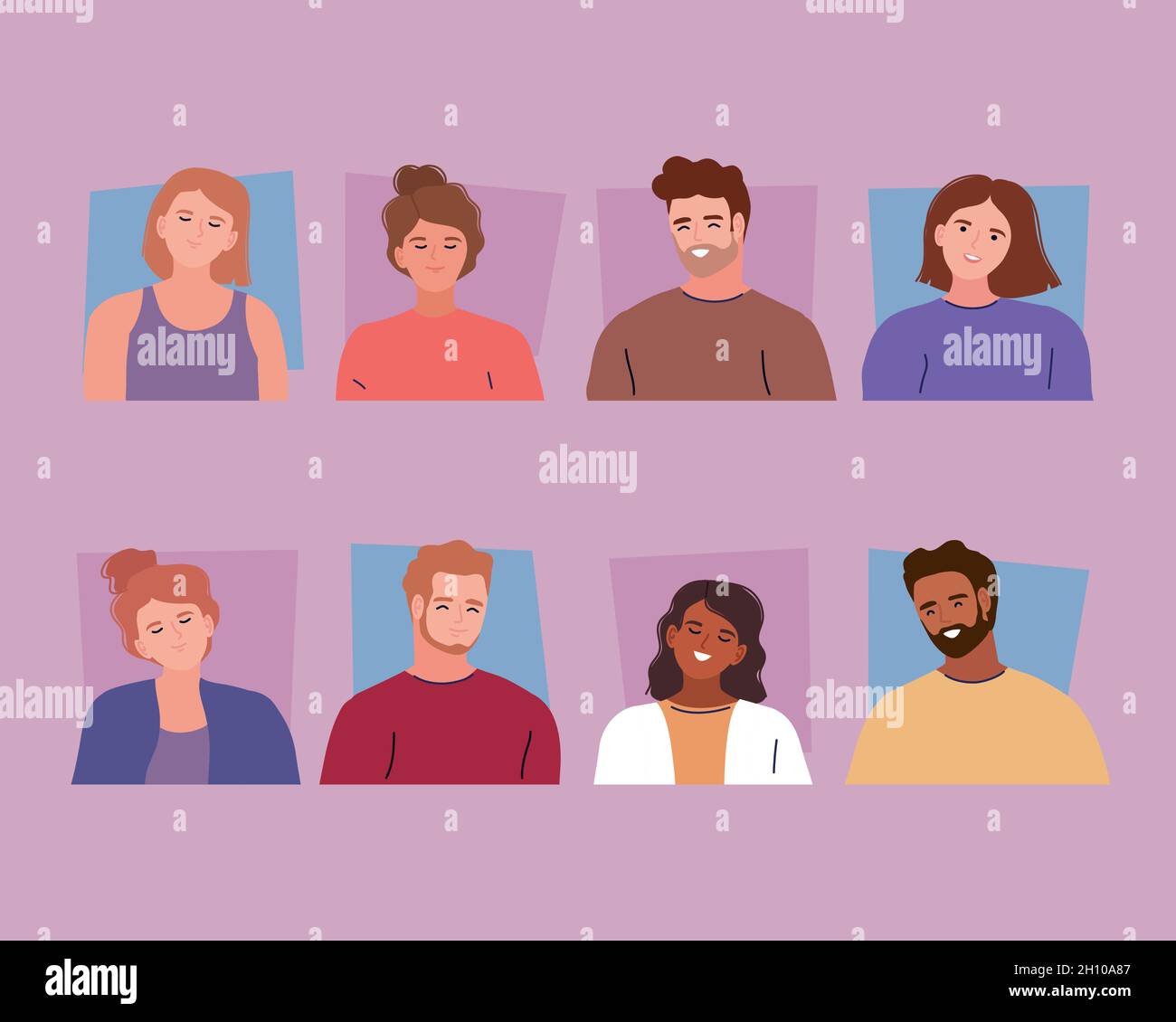 eight young persons characters Stock Vector