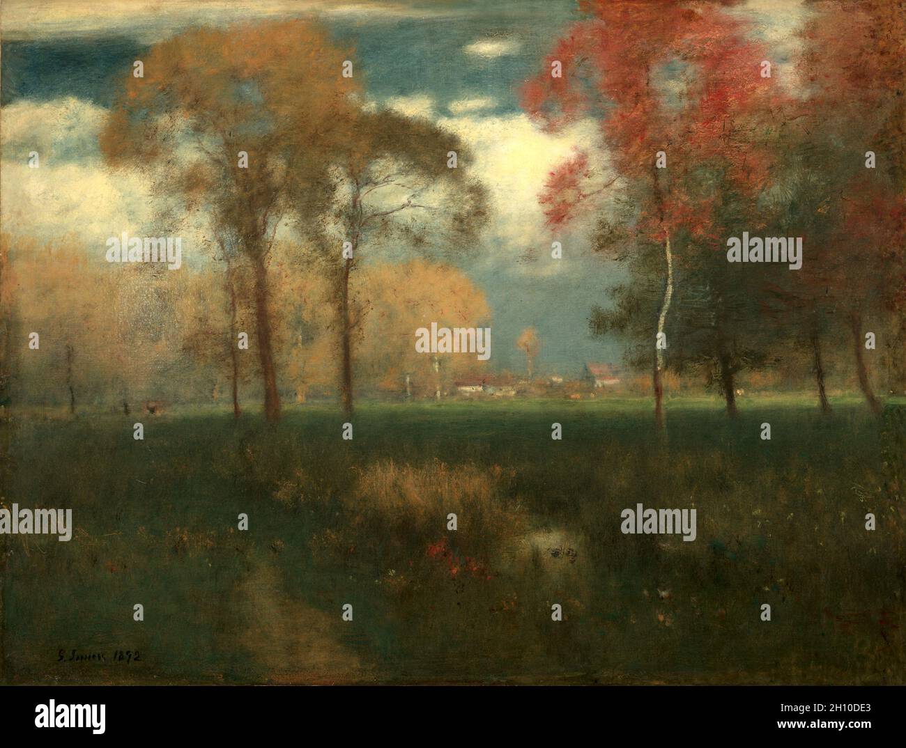 Sunny Autumn Day, 1892. George Inness (American, 1825-1894). Oil on canvas; framed: 111.4 x 137.5 x 12.1 cm (43 7/8 x 54 1/8 x 4 3/4 in.); unframed: 81 x 106 cm (31 7/8 x 41 3/4 in.); former: 101 x 127 x 7.6 cm (39 3/4 x 50 x 3 in.). Stock Photo