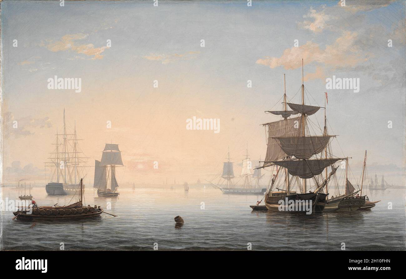 Harbor of Boston, with the City in the Distance, c. 1846-1847. Fitz Henry Lane (American, 1804-1865). Oil on canvas; framed: 66 x 104.8 x 14 cm (26 x 41 1/4 x 5 1/2 in.); unframed: 43.2 x 68.6 cm (17 x 27 in.). Stock Photo