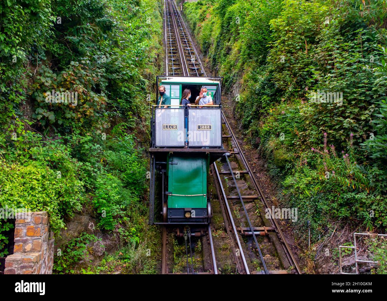 The Lynton and Lynmouth Cliff Railway a water powered funicular railway joining the towns of Lynton and Lynmouth in North Devon England UK since 1890. Stock Photo