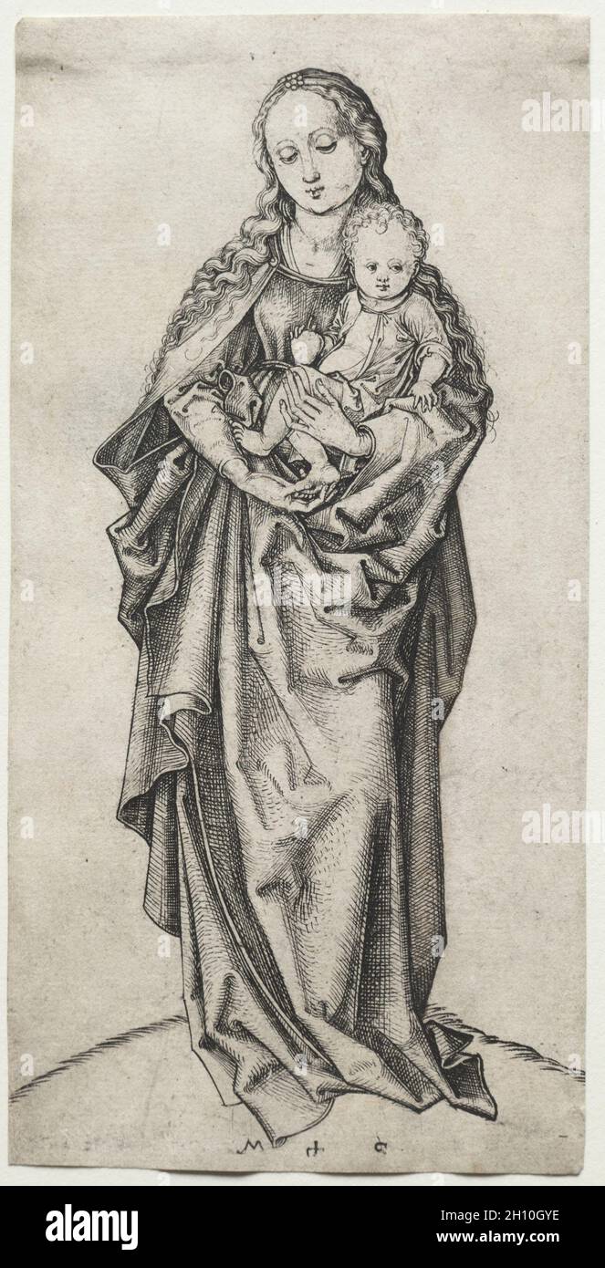 Virgin and Child with an Apple, c. 1475. Martin Schongauer (German, c.1450-1491). Engraving; Stock Photo