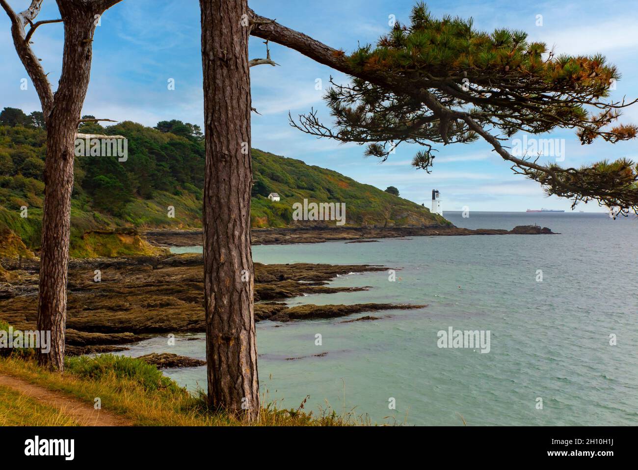 St Anthony Head on the Falmouth Eastuary on the Roseland Peninsula part of the South West Coast Path in south Cornwall England UK Stock Photo