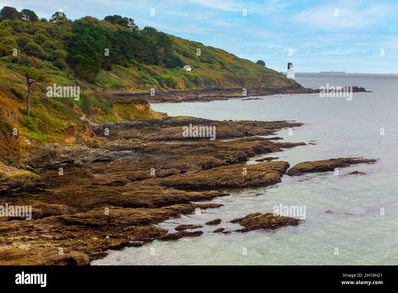 St Anthony Head on the Falmouth Eastuary on the Roseland Peninsula part of the South West Coast Path in south Cornwall England UK Stock Photo