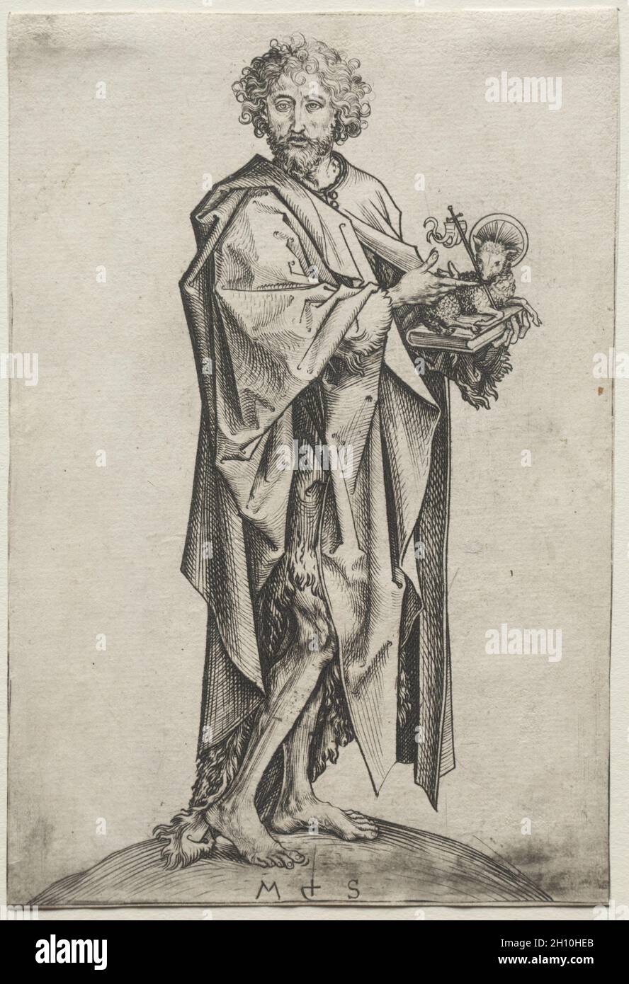 St. John the Baptist, c. 1475. Martin Schongauer (German, c.1450-1491). Engraving; Stock Photo