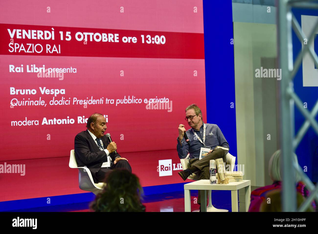 Turin, Italy. 15th Oct, 2021. Bruno Vespa during the International Book Fair of Turin on October 14, 2021 in Turin, Italy. The Turin International Book Fair returns to Lingotto Fiere after almost two years from the beginning of the Covid 19 pandemic. Credit: Antonio Polia/Alamy Live News Stock Photo