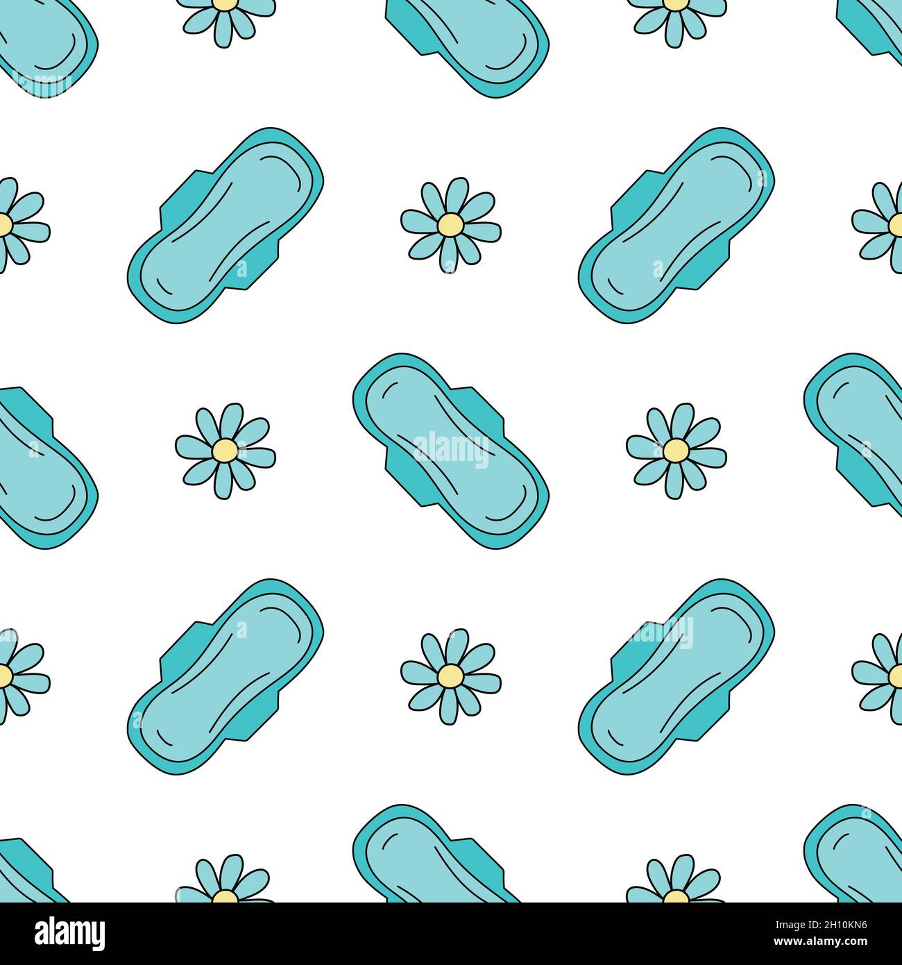 Seamless pattern. Sanitary napkin with chamomile scent. Vector