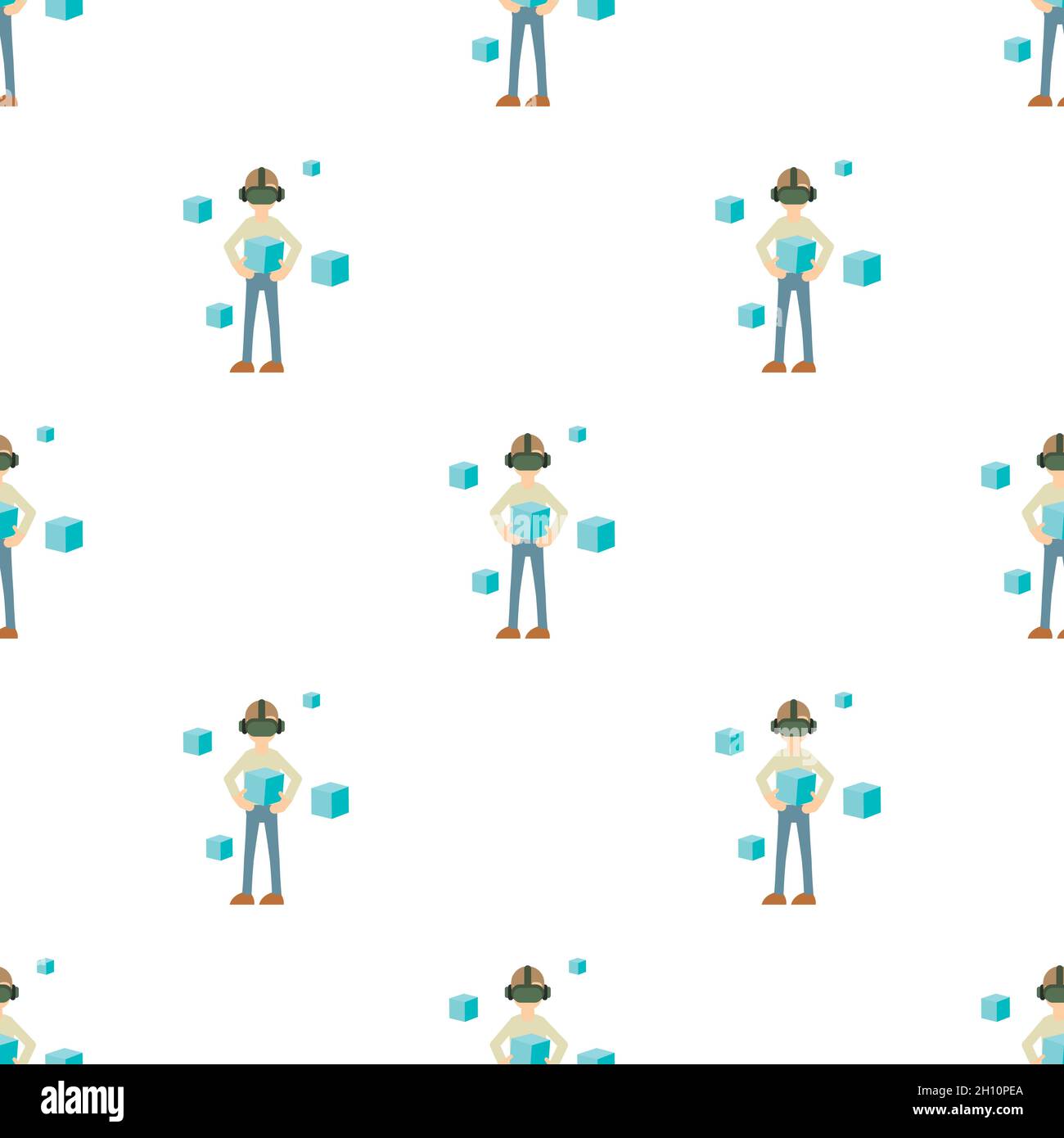 Man in futuristic glasses pattern seamless background texture repeat wallpaper geometric vector Stock Vector