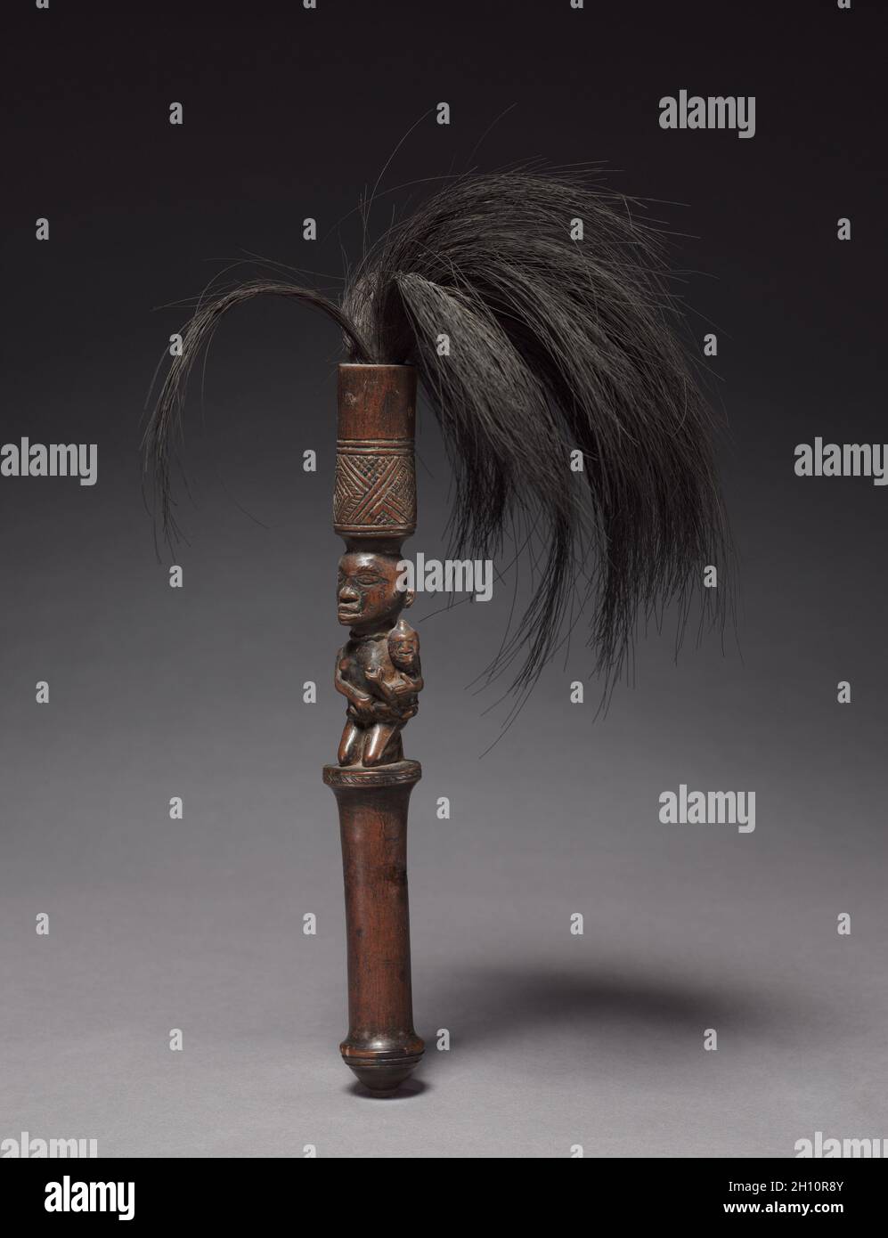 Flywhisk, late 1800s-early 1900s. Central Africa, Democratic Republic of the Congo (most likely), Cabinda, or Republic of the Congo, probably Yombe people. Wood and animal hair; overall: 30 x 16 x 18 cm (11 13/16 x 6 5/16 x 7 1/16 in.). Stock Photo