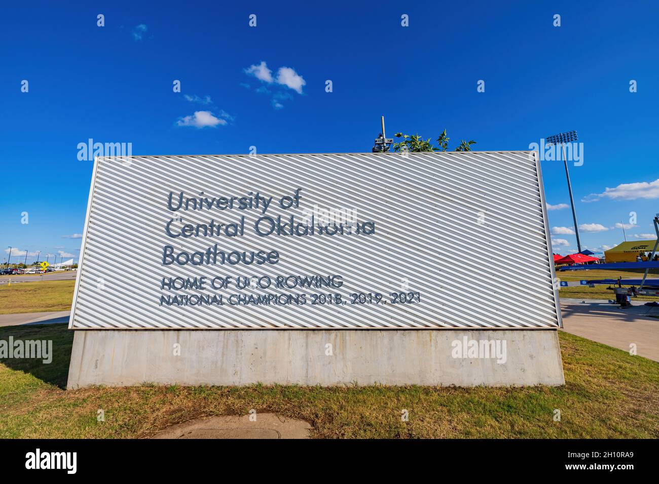 Oklahoma, OCT 2, 2021 - University of Central Oklahoma sign in Boathouse district Stock Photo