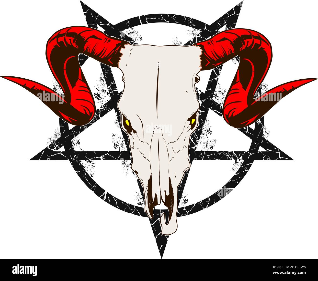 Baphomet pentagram goat skull vector illustration. The pentagram, the sign of Lucifer. The head of a horned Goat in a pentagram. Stock Vector