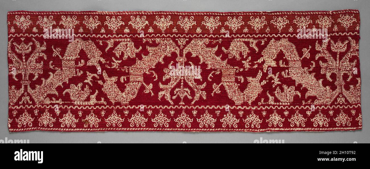 Decorative Band, possibly 1700s or 1800s. Africa, North Africa, Morocco, Azemmour, Moroccan embroiderer. Linen, silk, and dye; average: 79.4 x 28 cm (31 1/4 x 11 in.). Stock Photo