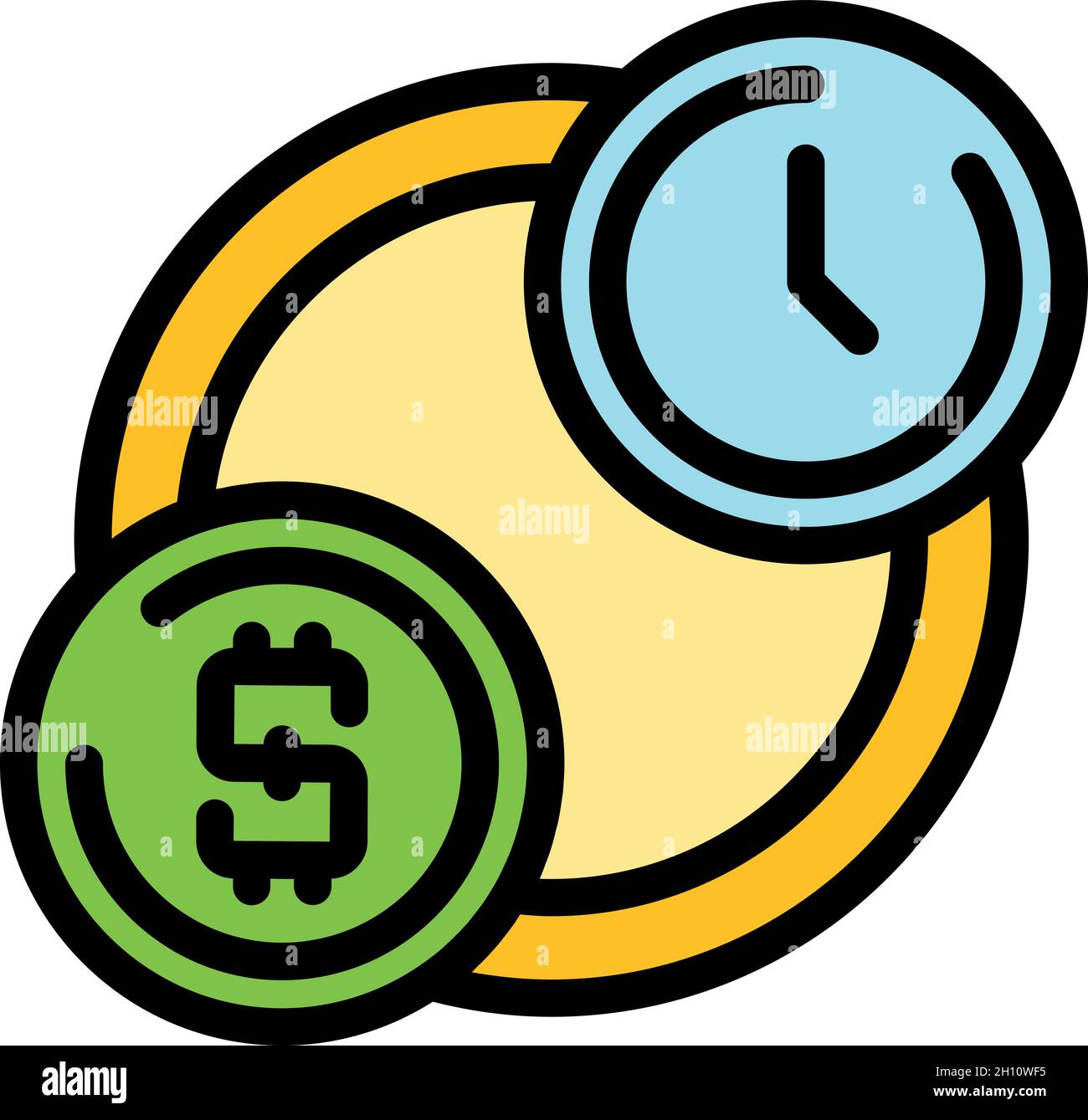 Time and money icon. Outline time and money vector icon color flat isolated Stock Vector