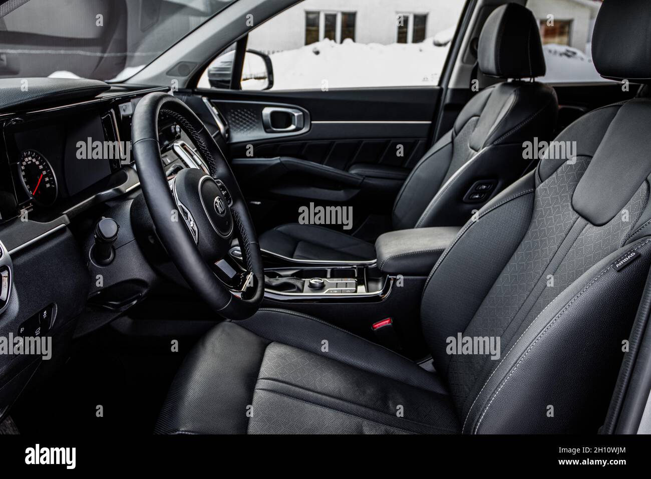 MOSCOW, RUSSIA FEBRUARY 7, 2021 Kia Sorento Fourth generation MQ4. Interior close up view