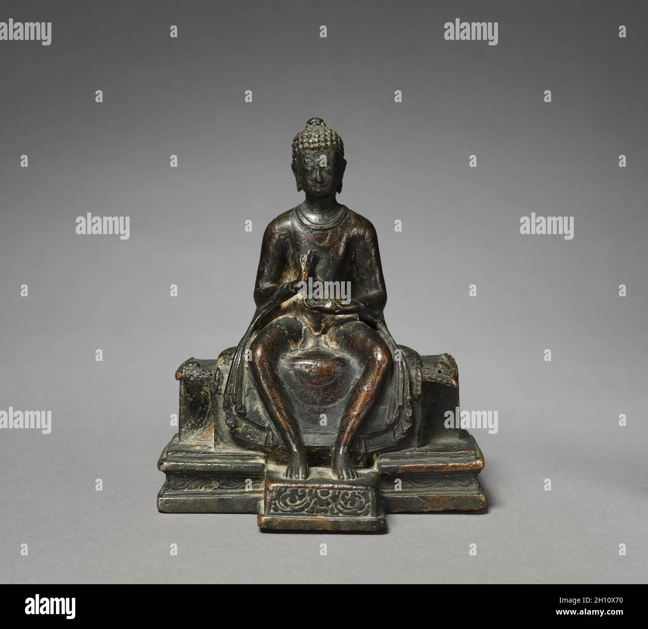 Seated Maitreya, late 600s–early 700s. Nepal, late Gupta style, late 7th - early 8th century. Bronze; overall: 16.4 x 13.3 cm (6 7/16 x 5 1/4 in.). Stock Photo
