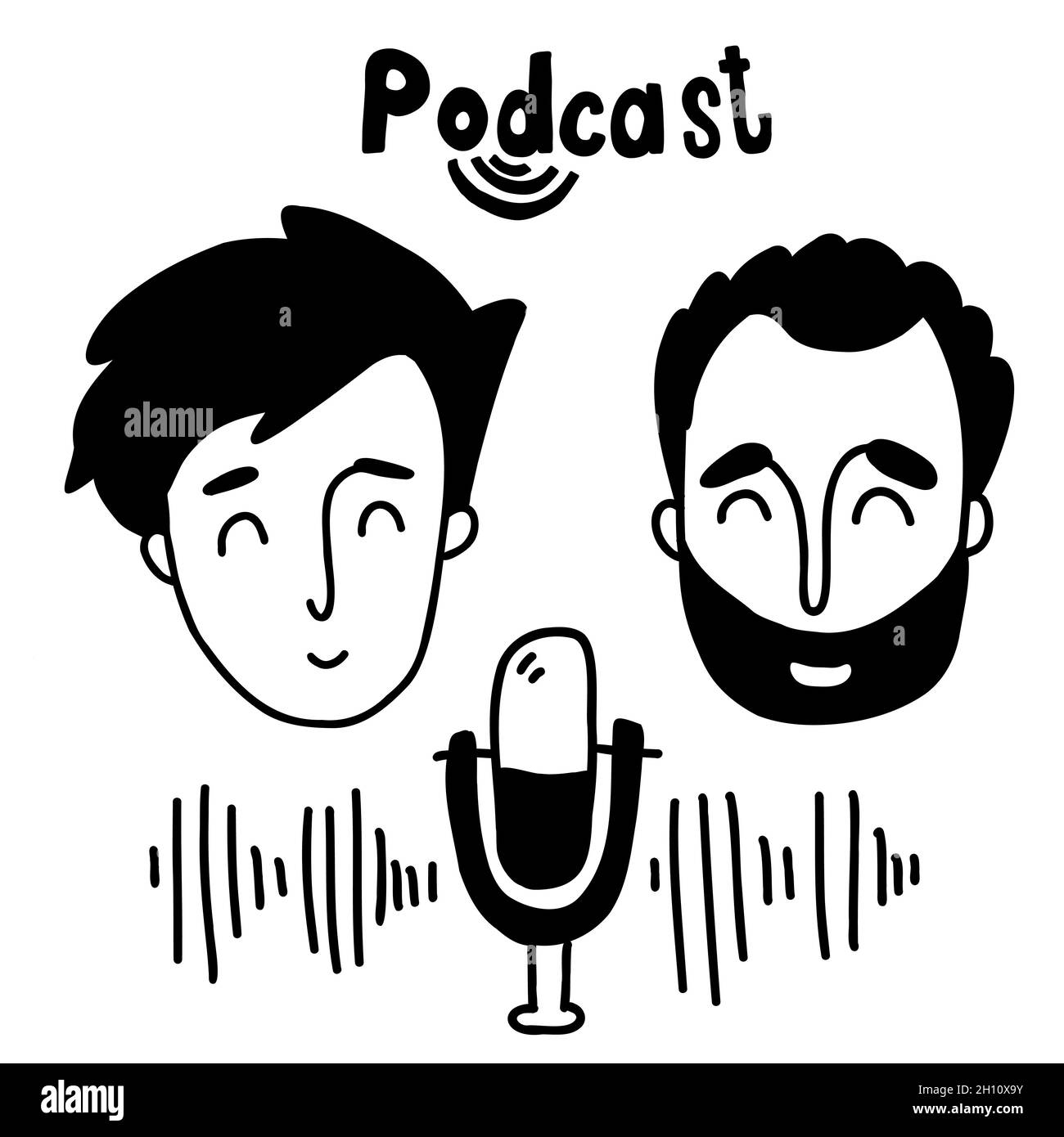 Podcast sketch concept. podcaster and guest in studio speaks into