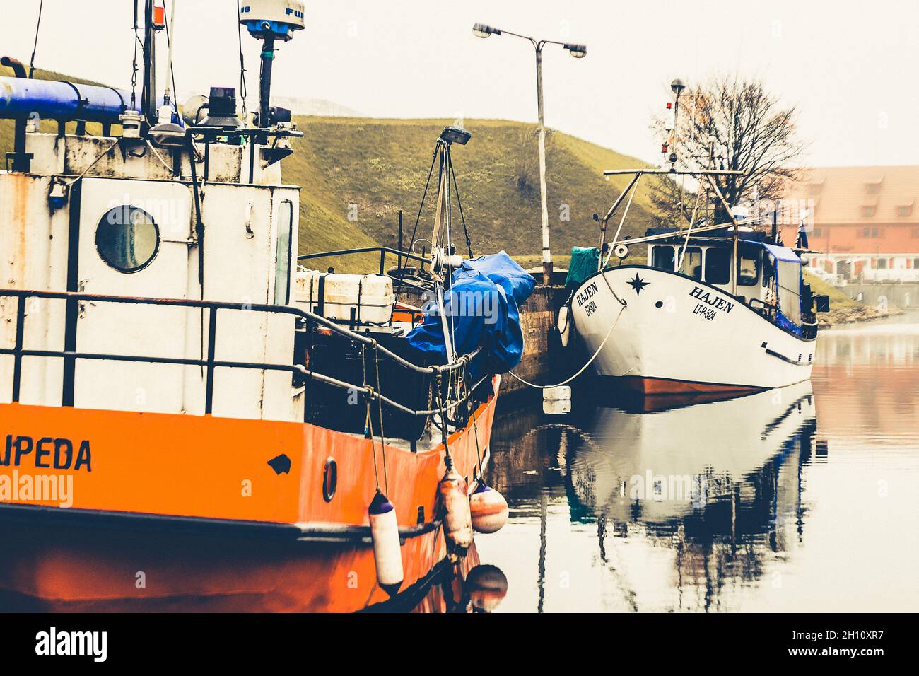 Beautiful shot of a port on a foggy day Stock Photo - Alamy