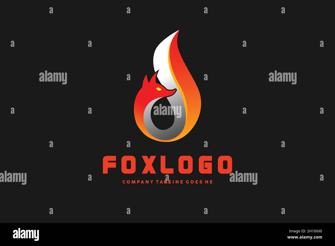 fox logo design template illustration, simple orange fox in black background, usable vector logo design template for technology, business, industry, w Stock Vector