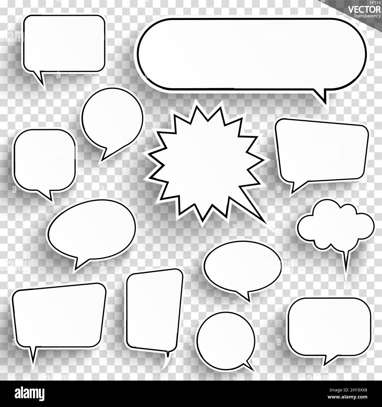 eps vector illustration collection of white speech bubbles with shadow ...