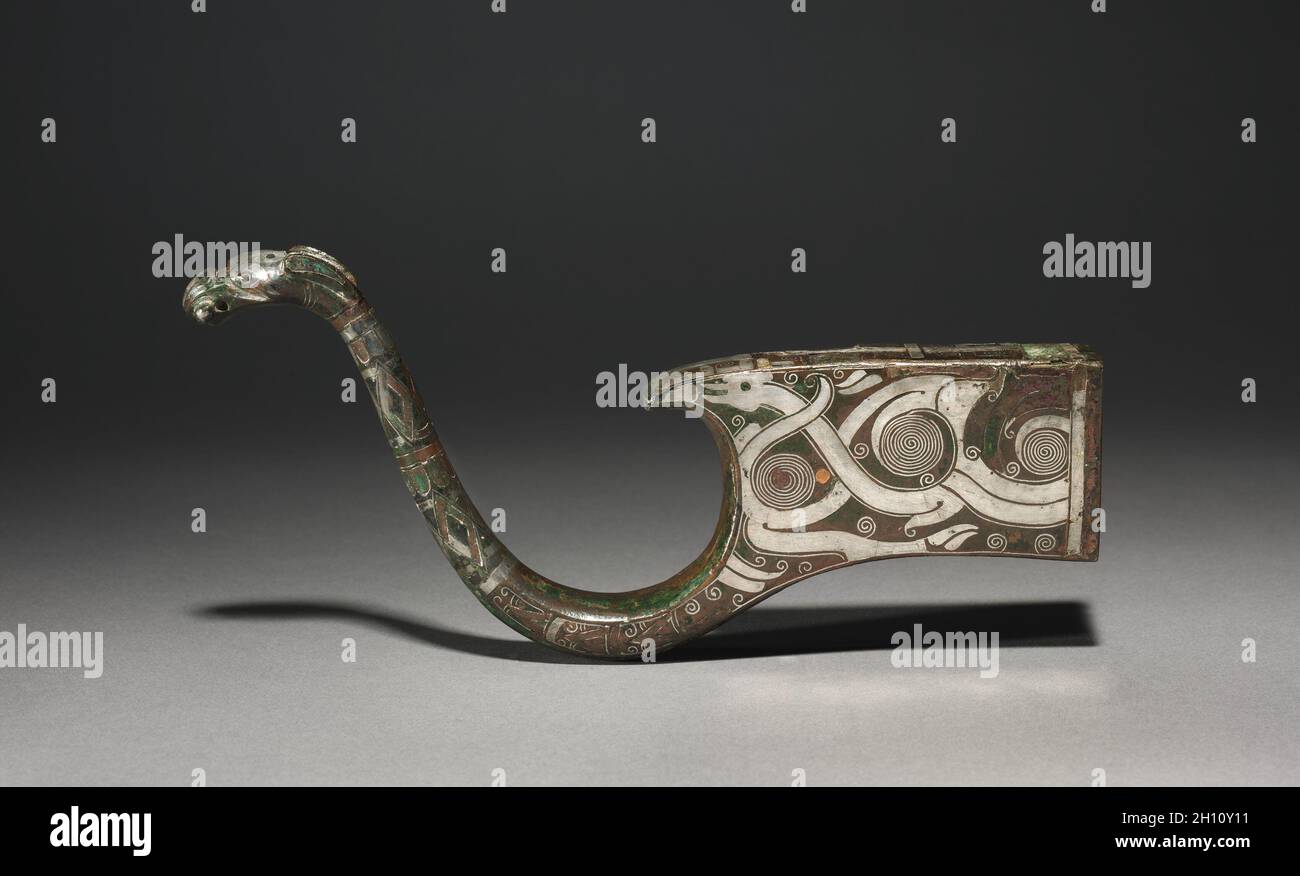 Crossbow Support, 300-200 BC. China, Late Warring States period (475-221 BC). Bronze inlaid with silver; overall: 21.8 cm (8 9/16 in.). Stock Photo